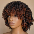 Perruque Afro Kinky Curly avec Frange - 14 Pouces - Densité 250% - Cheveux Humains Vierges Marron Doré