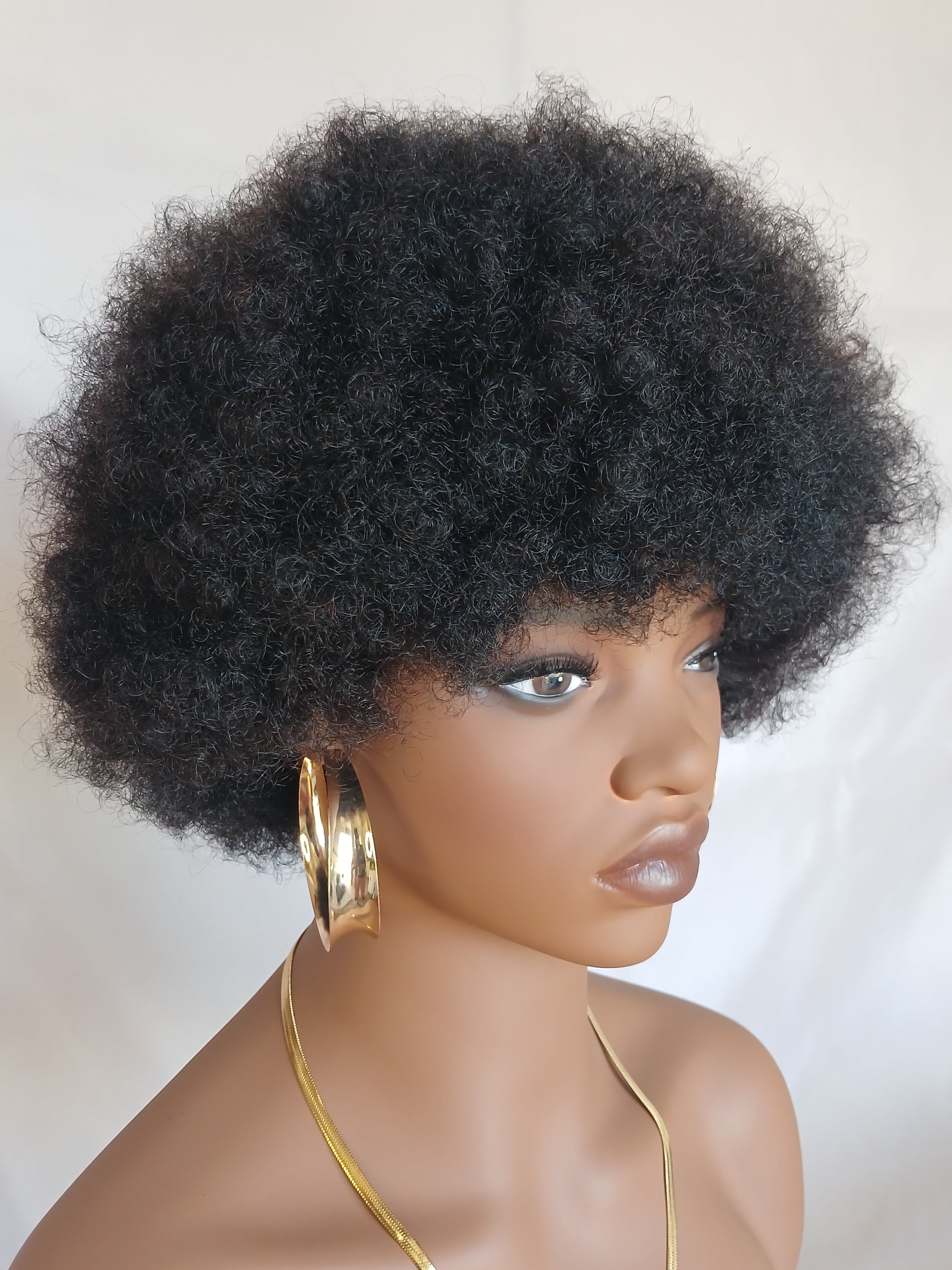 Perruque Afro Kinky Humaine avec Frange