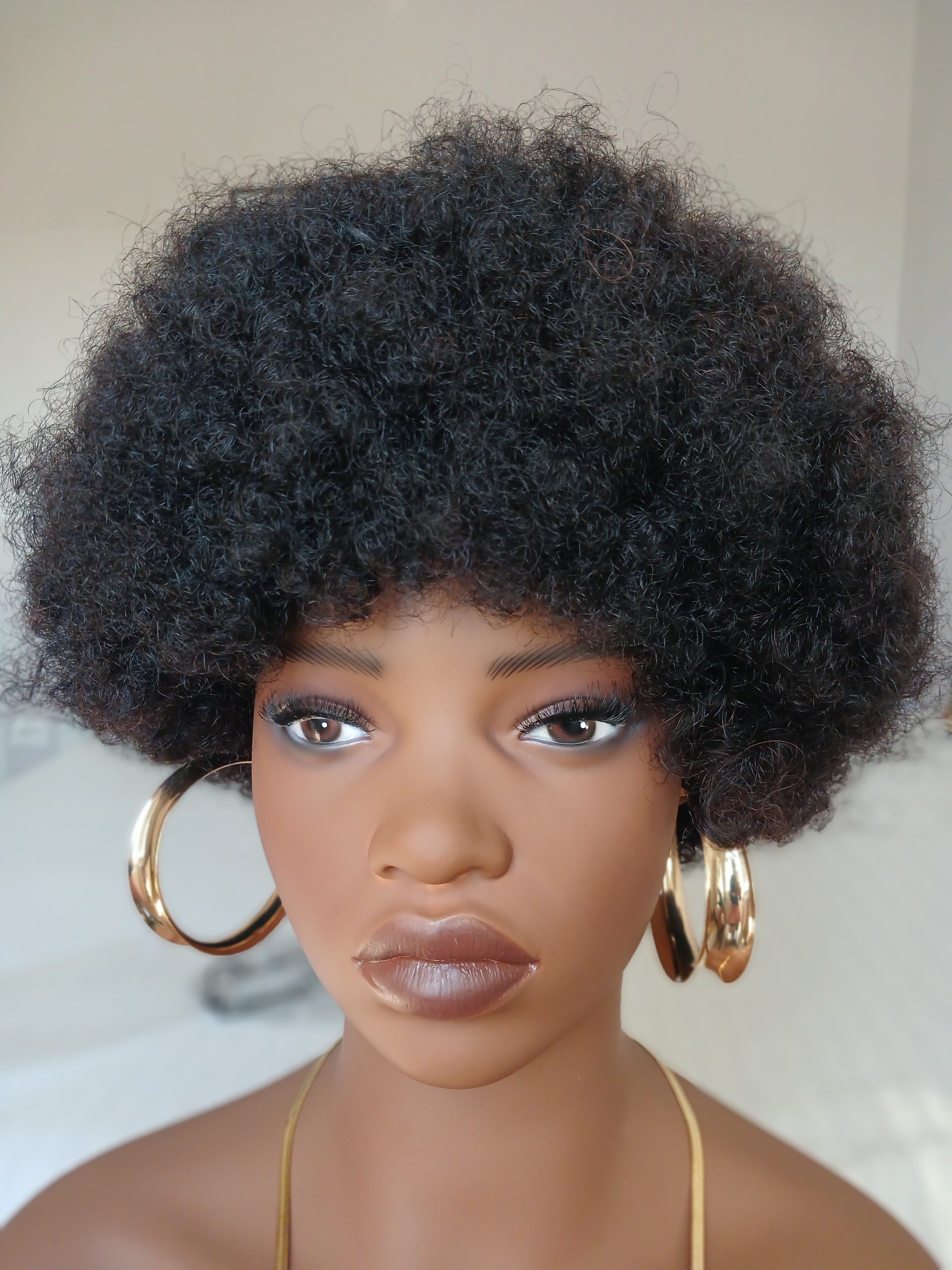Perruque Afro Kinky Humaine avec Frange