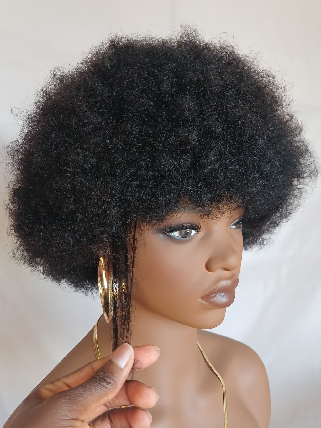 Perruque Afro Kinky Humaine avec Frange